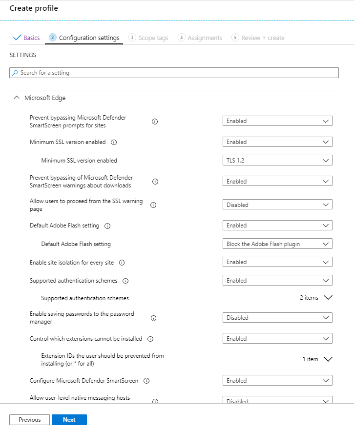 Creating Edge security baseline profile